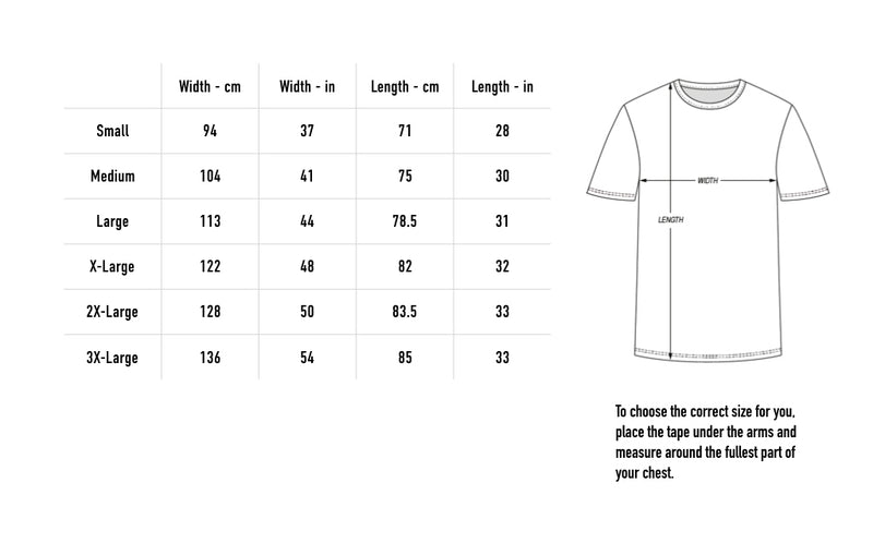 Size chart for Purveyor Tee - Black