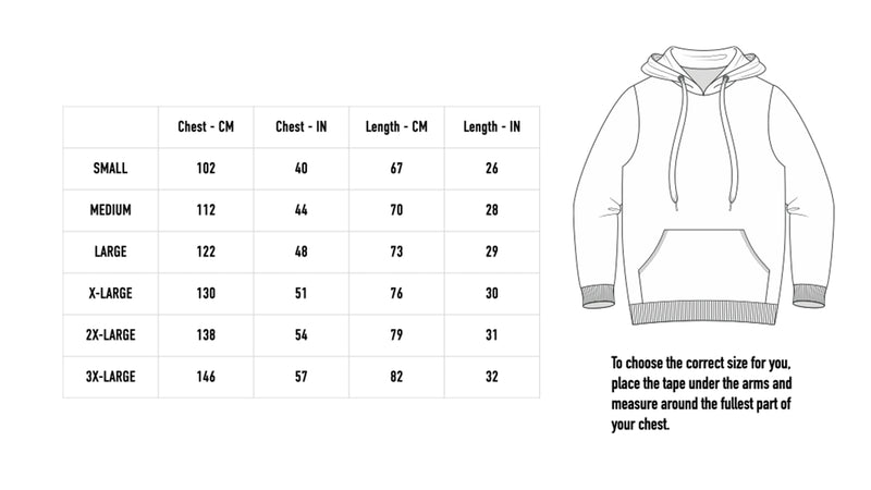 Size chart for Purveyor Hoodie - Black
